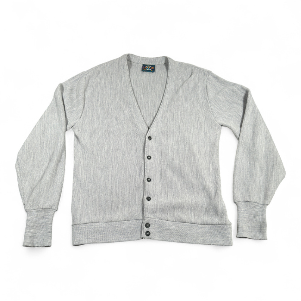 Vintage Jantzen Sweater Adult LARGE Gray Button Up Knit Cardigan USA Made 80s